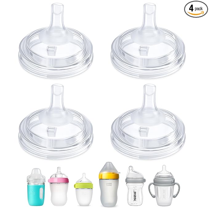 Straw Nipples for Comotomo (Original and Gen 2), Mason Glass and haakaa Baby Bottles, 2-Count, Food Grade Soft Silicone, Spill-Proof, Transition Spout, Converts to Straw Cup BPA-Free 6+ Months
