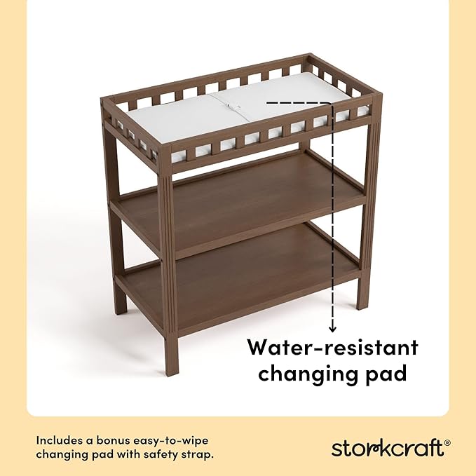 Storkcraft Morningside Changing Table (Hazelnut) – GREENGUARD Gold Certified Baby Changing Table, Includes Waterproof Diaper Changing Pad, Easy 30-Minute Assembly, 2 Open Shelves for Storage