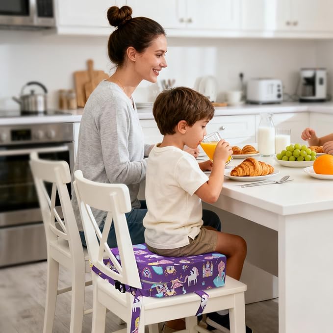 Toddler Booster Seat for Dining Table Kitchen Chair, Kids Booster Seat with Non-Slip Bottom and Adjustable Straps, 4" Detachable Washable Portable Travel Increasing Cushion (Princess)