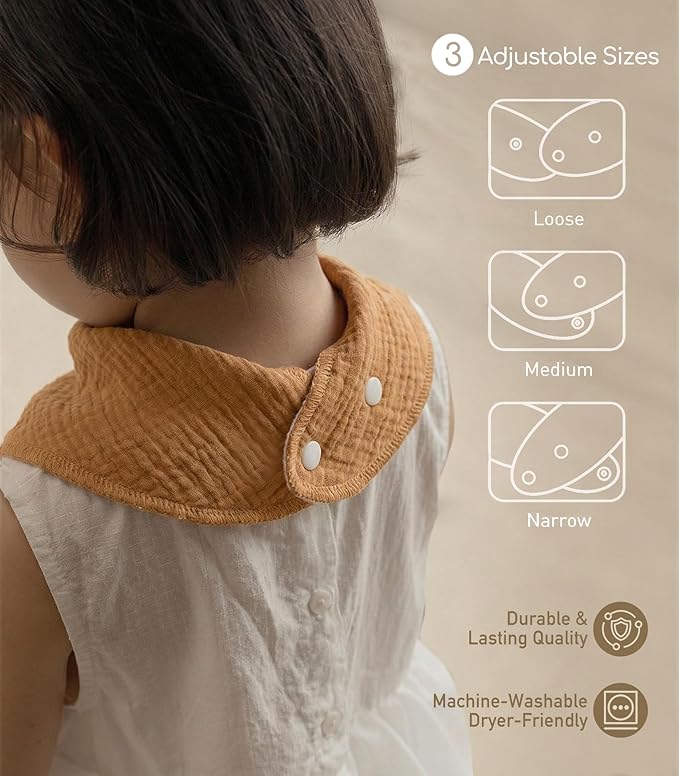 Muslin Baby Bibs 8 Pack, Baby Bandana Drool Bib for Drooling and Teething, Cotton Soft Absorbent for Girls Boys (Neutral)