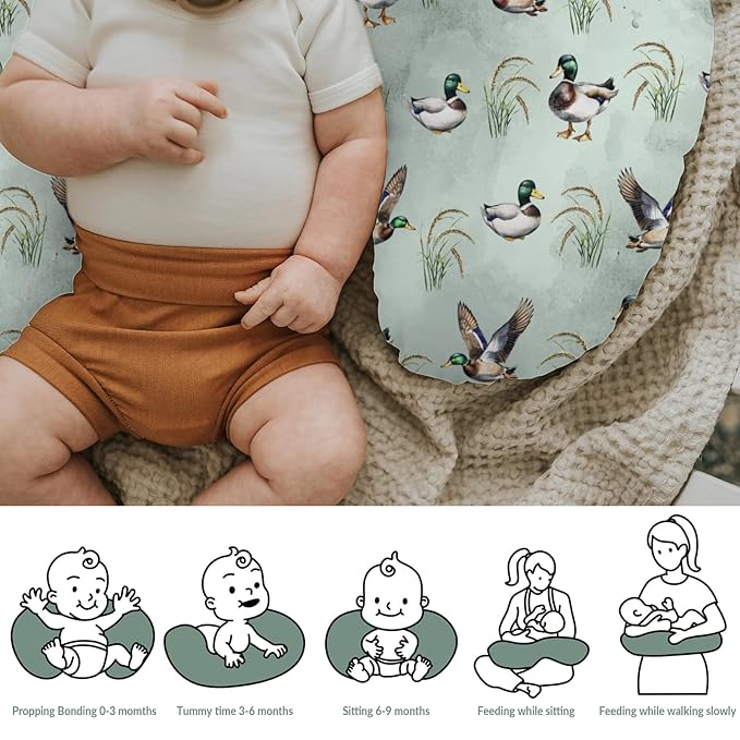 Vintage Mallard Ducks Baby Nursing Pillow Covers for Boy Girl Hunting Duck Green Leaves Nursing Slipcovers for Breastfeeding Pillows Soft Stretchy Removable Covers for Newborn Infant Nursery