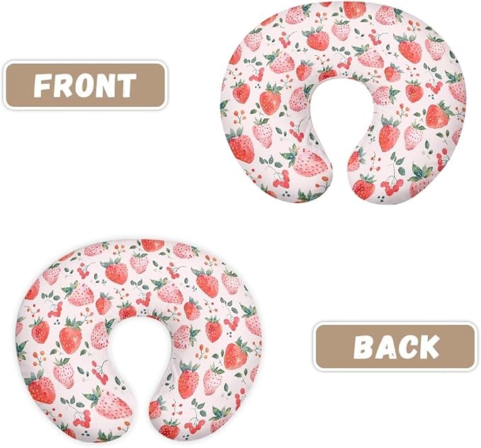 Strawberry Nursing Pillow Covers Reversible and Soft Feeding Pillow Slipcover Fits Standard Infant Nursing Pillow or Positioner for Boy and Girl White(Cover Only)