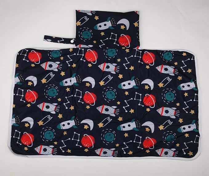 Baby Diaper Changing Mat Pad Portable Foldable Washable Compact Travel Nappy Waterproof Play Mat 30inx18.5in (Rocket)