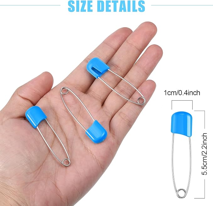 50 Pieces Diaper Pins Safety 2.2 Inch Plastic Head Cloth Diaper Nappy Pins with Locking Closures Stainless Steel with Velvet Bag(Blue)