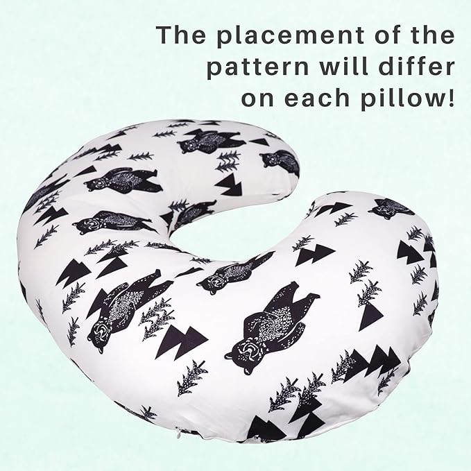 TANOFAR Bear Nursing Pillow Cover, Breastfeeding Pillow Slipcover for Baby Boys & Girls, Nursing Pillow Case for Newborn, Soft Fabric Fits Snug On Infant, Washable & Breathable, Black & White Animal