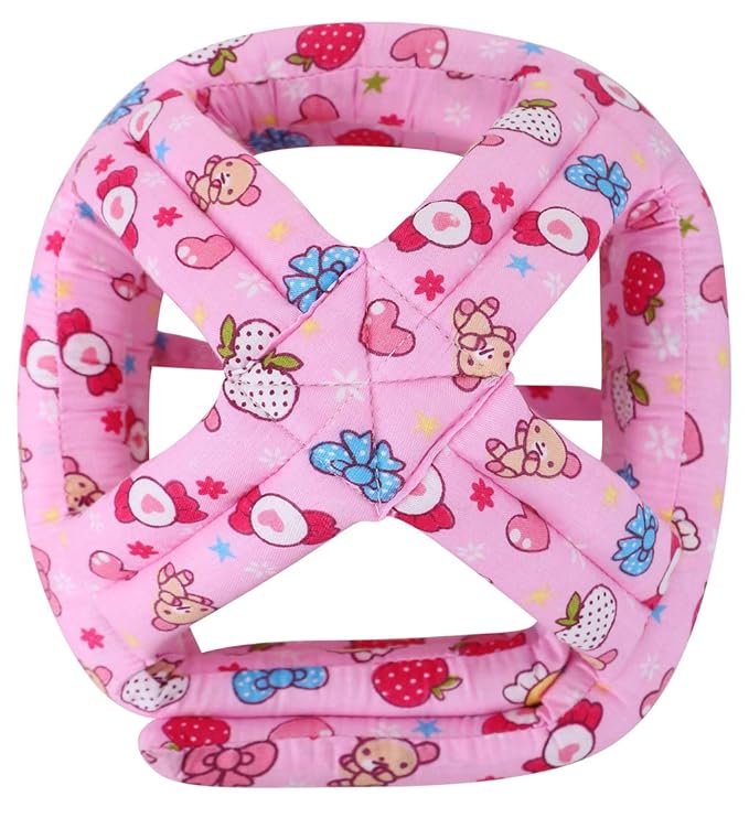 Baby Safety Helmet+2 Pairs Baby Crawling Knee Pads, Soft Comfortable Adjustable Baby Head Protective Cap Hat, Toddler Anti-Slip Knee Pads, for Baby Toddler Sitting Walking Climbing Running (Pink)