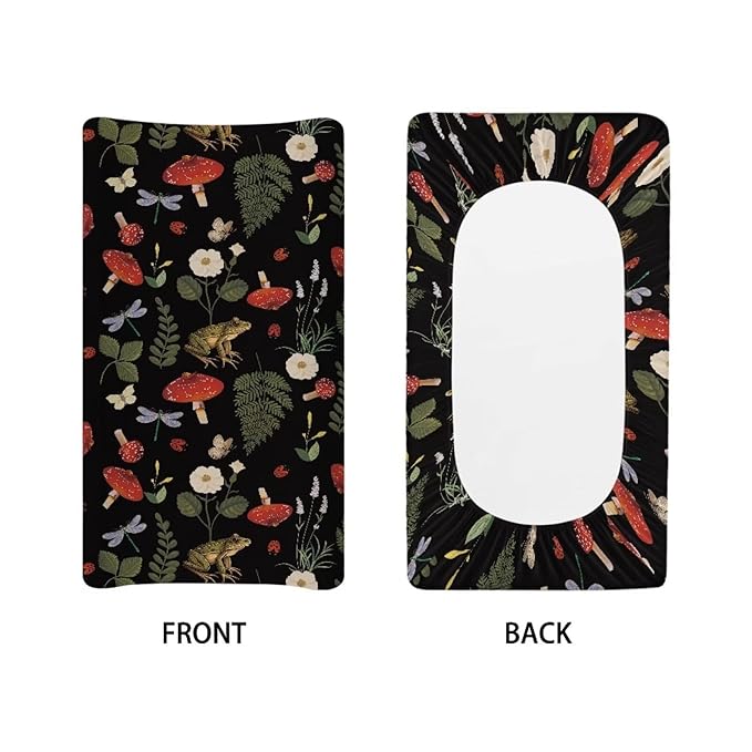 Mushroom Frog Changing Pad Cover for Baby Girls Comfort Diaper Change Table Pad Covers Soft Breathable Changing Pad Sheets Cover
