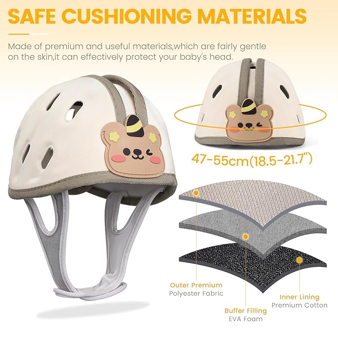 Baby Head Protector for Crawling and Walking, Anti-Collision Soft Infant Helmet for 6-24 Months, Breathable & Ultra-Lightweight & Expandable and Adjustabl (Brown Bear)
