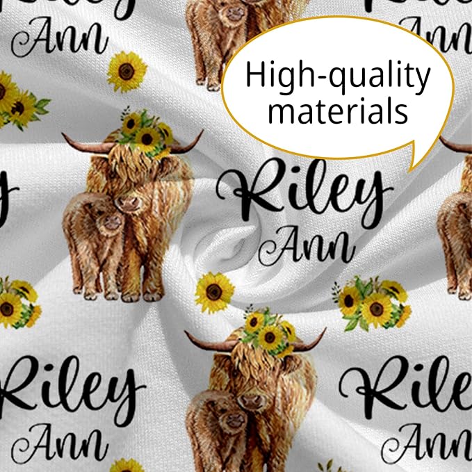 Baby Nursing Pillow Cover - Personalized Name Breastfeeding Pillow Cover with Highland Cattles Pattern, Stretchy Removable U-Shaped for New Moms, Soft Breathable Slipcover for Infant Boys Girls