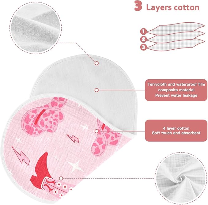 Pinks Western Cowgirl Boots Burp Cloths Baby Boys Girls Absorbent Soft Cotton Burping Cloths Rags 1 Pack