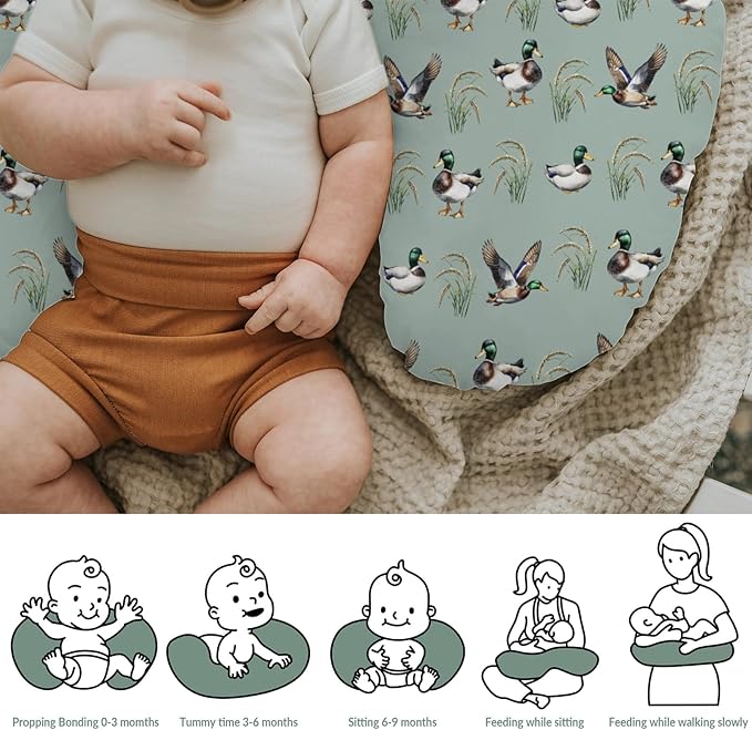 Green Mallard Ducks Baby Nursing Pillow Covers for Boy Girl Duck Hunting Season Nursery Feeding Pillowcase for Breastfeeding Pillows Lake Wild Ducks Hunter Soft Stretchy Slipcovers for Newborn Infant