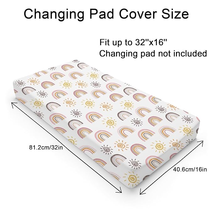 Boho Sunshine Rainbow Changing Pad Cover Colorful Rainbow Sun Baby Changing Table Pad Cover for Boys Girls Soft Breathable Stretch Fitted Change Table Pad Mats Covers 32''x16''