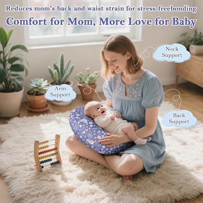 Nursing Pillow & Breastfeeding Pillow – Ergonomic C-Shape for Breastfeeding & Bottle Feeding, Standard Size Breathable with Washable Cover, Hypoallergenic,Tummy Time & Sitting Support (0-12Months)