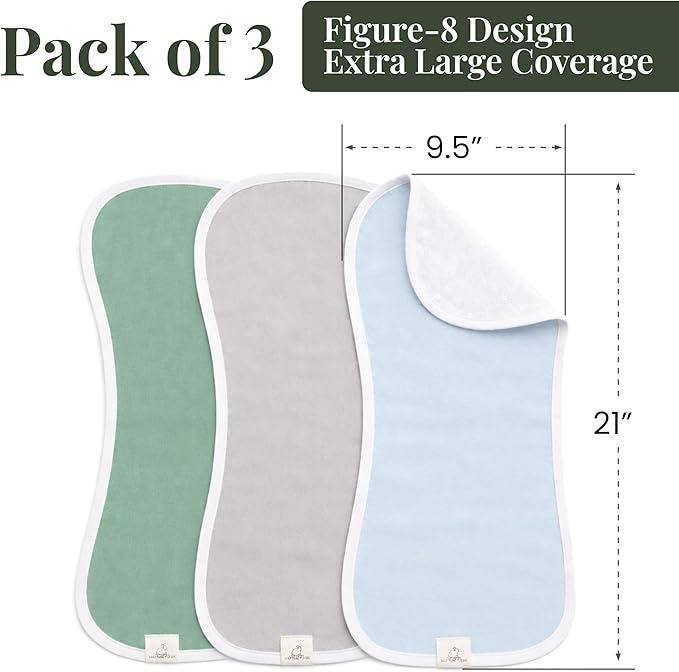 GOTS Organic Cotton Burp Cloths Baby Boy & Girl – 3 Pack Turkish Organic Cotton Burp Cloth for Babies, Soft & Plush Thick Long Stable Turkish Cotton for Newborn, Baby Essentials