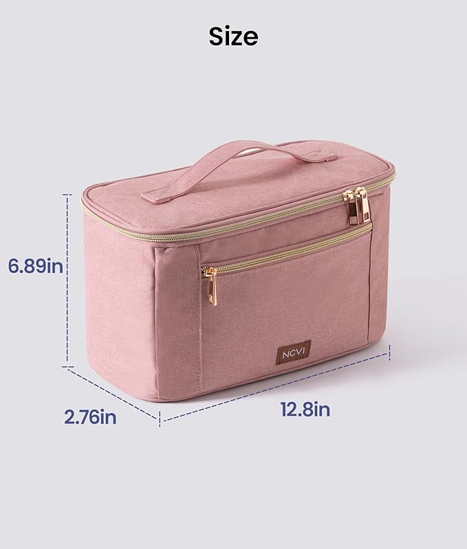 NCVI Breast Pump Storage Bag for Pumps and Extra Parts, Large Capacity Portable Pump Carrying Case with Handle, Waterproof Lining and Multiple Compartments, Perfect for Working & Nursing Moms, Pink
