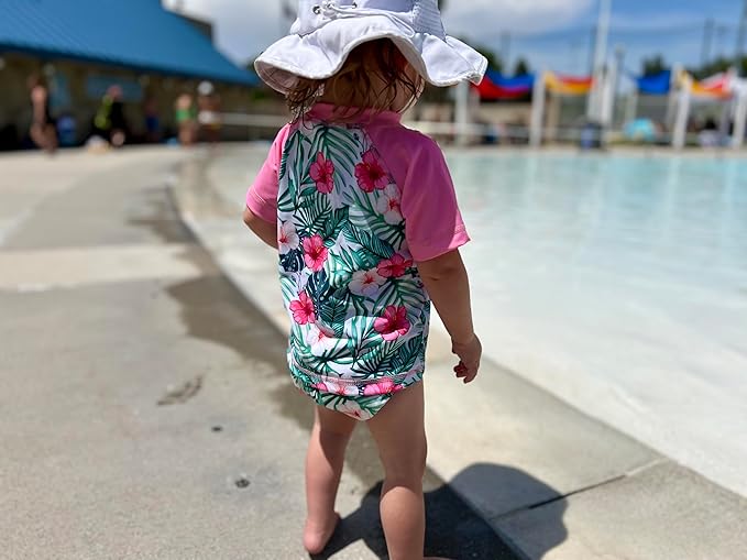 ALVABABY Baby Girl Swimsuit, 2-Piece Infant Toddler Bathing Short Sleeve Swimwear, Small Baby Reusable Swim Diaper with Matching Top