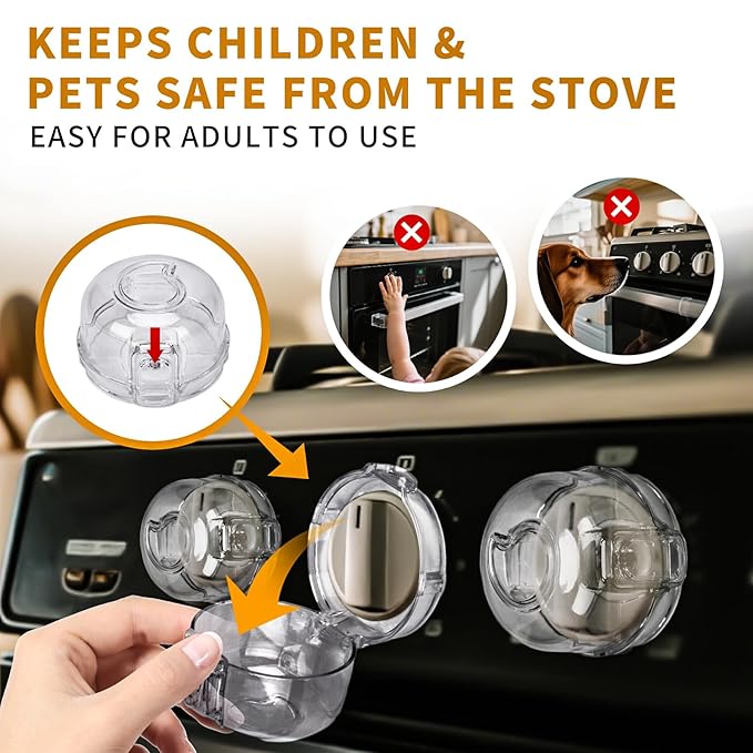 5PCS Stove Knob Covers for Child Safety - Fit Knobs UNDER 2.4" Diameter (Measure it). Heat Resistant, Child Proof Lock with Strong Adhesive & Oil-Proof, Semi-Transparent Cover for Stove and Oven