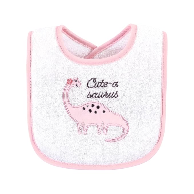 Hudson Baby Unisex Baby Cotton Terry Drooler Bibs with Fiber Filling, Girl Dino, One Size