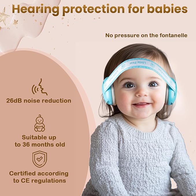 Baby Ear Muffs Noise Protection for Babies Toddlers up to 36 Months - CE Certified - Adjustable Infant Noise Cancelling Headphones Against Hearing Damage & Improves Sleep, Baby Airplane Essentials