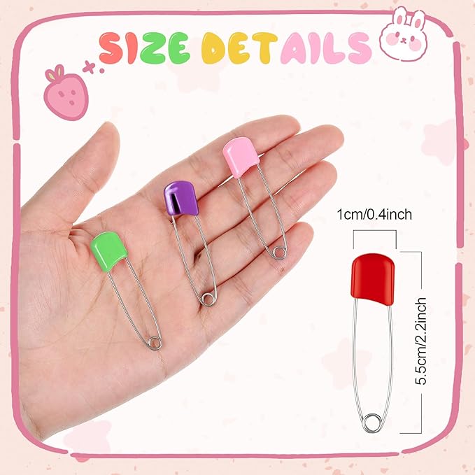 WILLBOND 100 Pcs Safety Pins 2.2 Inch Plastic Head Cloth Pins with Locking Closures Stainless Steel with Velvet Bag, Multicolored