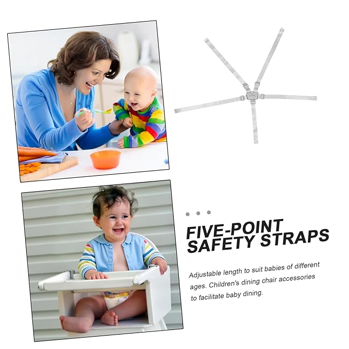 SUPVOX Stroller Safety Straps Five-Point Adjustable Harness for High Chairs and Strollers Easy to Clean Durable Toy Clip Straps for Boy Girl and Toddlers Compatibility White