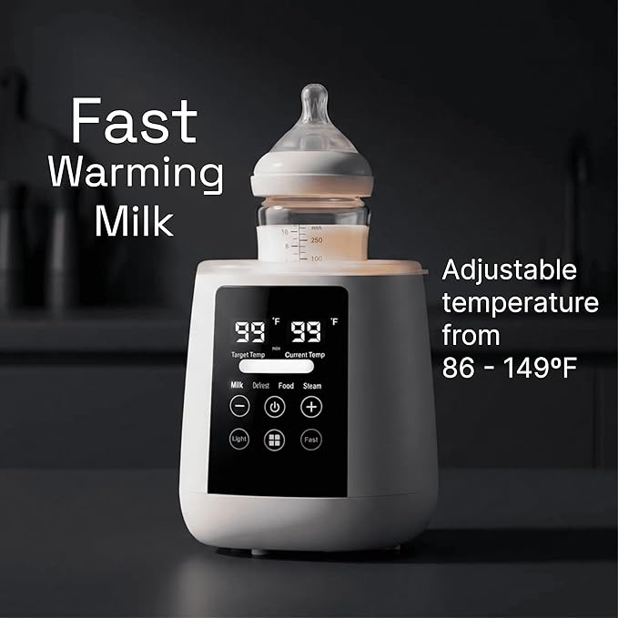 Baby Bottle Warmer, 3-in-1 Milk Warmer, Defrosts Frozen Breastmilk, LED Display, Night Light, Steam Sterilizer, Adjustable Temp, Perfect for Formula, Food Jars, Newborn Gift (White)
