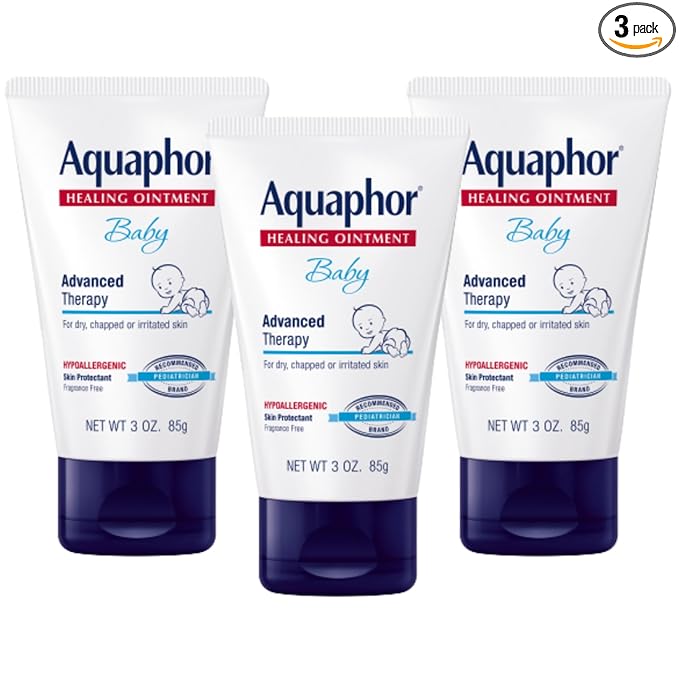 Aquaphor Baby Healing Ointment, Advanced Therapy for Chapped Cheeks and Diaper Rash, 3 oz. Tube (Pack of 3)