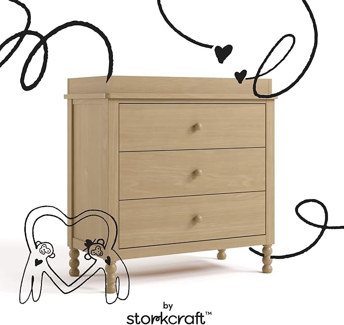 Storkcraft Rio 3 Drawer Chest with Changing Topper (Driftwood) – GREENGUARD Gold Certified, Premium Wood Dresser for Baby & Kids Bedroom, Safety Interlocking Drawers, Pre-Installed Tracks, Kids Chest