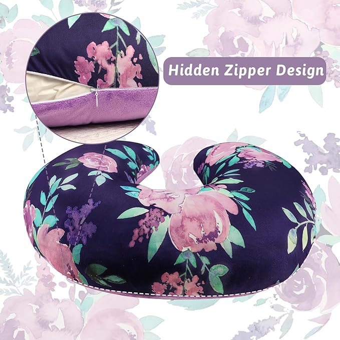 TANOFAR Nursing Pillow Cover 1 Pack, Stretchy Removable Nursing Cover for Breastfeeding Pillows, Ultra Soft Snug Fits On Newborn Feeding Pillow Case for Baby Girls/Boys, Purple Flower