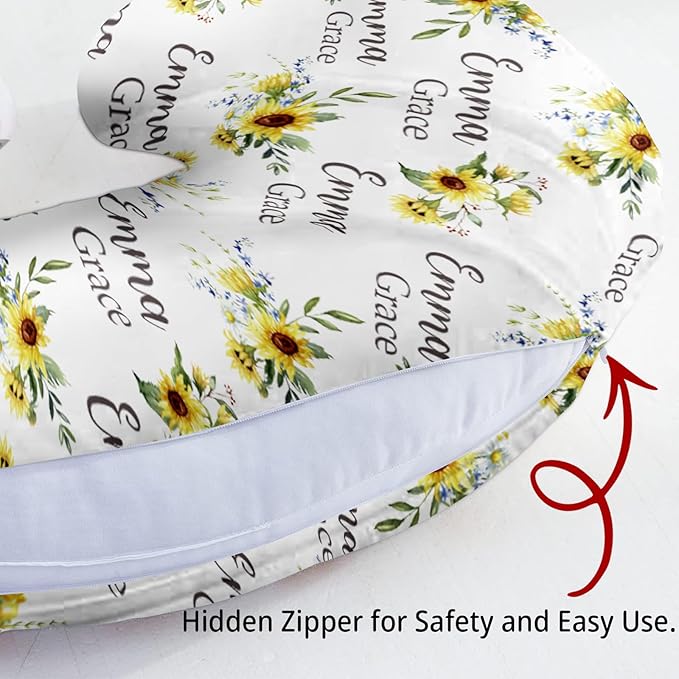 Customizable Flowers Baby Nursing Pillow Cover - Add Your Baby's Name, Ultra-Soft Stretch Fabric, Fits Standard Nursing Pillows, Ideal for Baby Showers Style 14