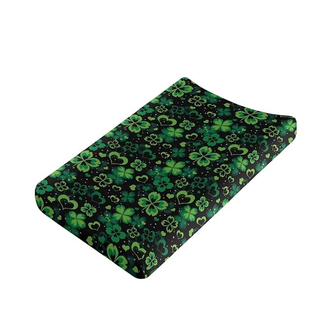 St. Patricks Day Party Decor St Patricks Day Baby Changing Pad Cover Heart Diaper Changing Pad Cover Black 32''*16'' Baby Girl Nursery Decor