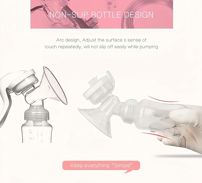 Manual Breast Pump with Non-Slip Design, Microwave Safe Milk Collection Bottle, Heat Resistant