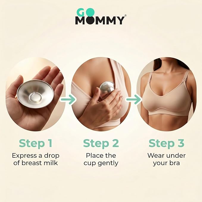 Go Mommy Solid 925 Sterling Silver Nursing Cups — Nipple Covers for Breastfeeding, Nipple Shields for Nursing Newborn, Nickel-Free Breastfeeding Essentials, Regular Size