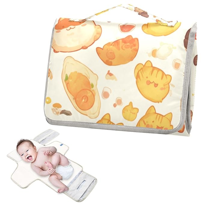 Portable Diaper Changing Pad Travel Baby Changing Mat Waterproof Diaper Changing Mat Foldable Lightweight Baby Changer with Built-in Pillow Orange British Shorthair Cute