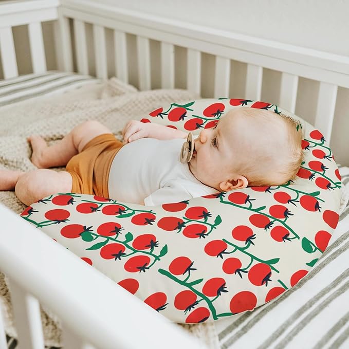 Sweet Red Tomatoes Nursing Pillow Covers for Boy Girl Cute Cherry Tomato Nursing Pillow Slipcovers for Breastfeeding Pillows Red Summer Tomato Fruit Soft Stretchy Removable Cover for Newborn Infant