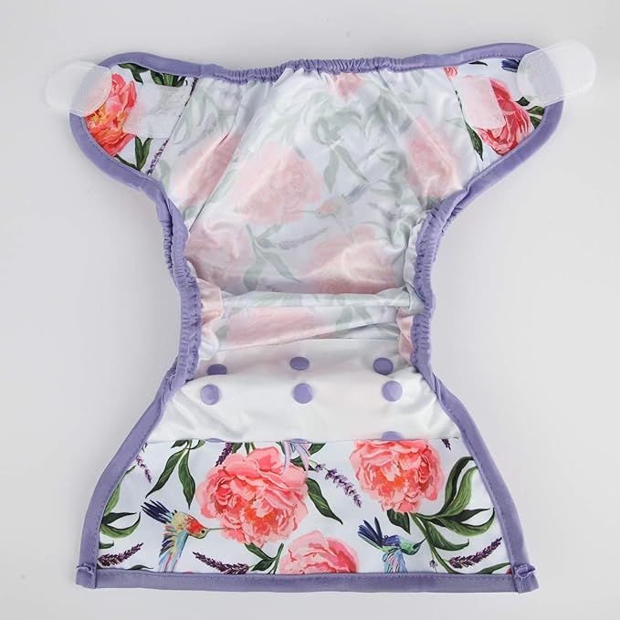 Baby Cloth Diaper Cover Nappy Hook and Loop Double Gussets for Girls (Hummingbirds Floral) One Size