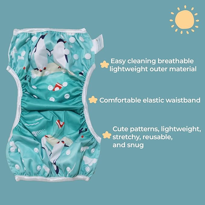 KaWaii Baby Swim Cloth Diapers, Washable Reusable One Size Adjustable to Fit 10-40 lbs Boy & Girl Gifts Swimming Lessons, 3-Pack #3