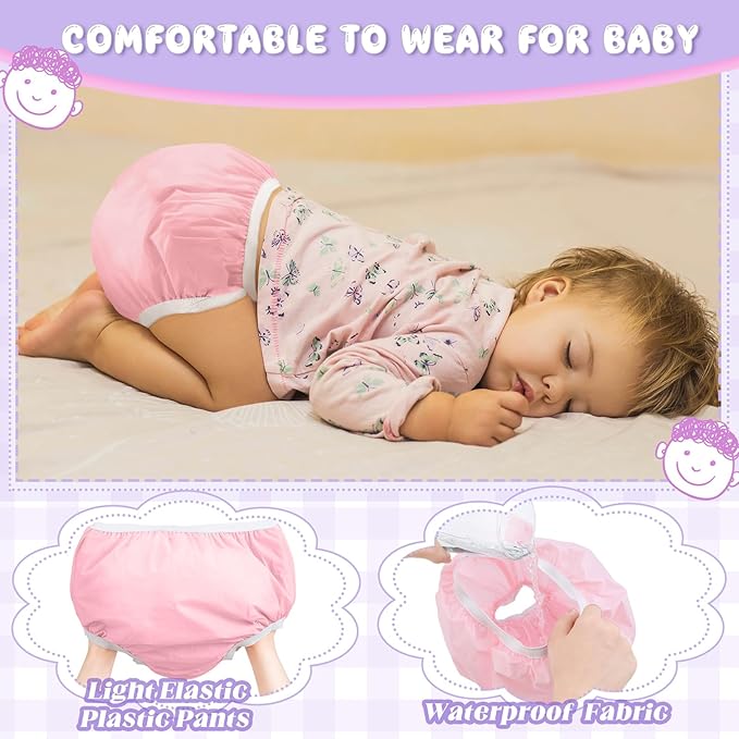 Funtery 12 Packs Waterproof Plastic Pants for Toddlers Reusable Diaper Covers Unisex Baby Potty Training Underwear Covers