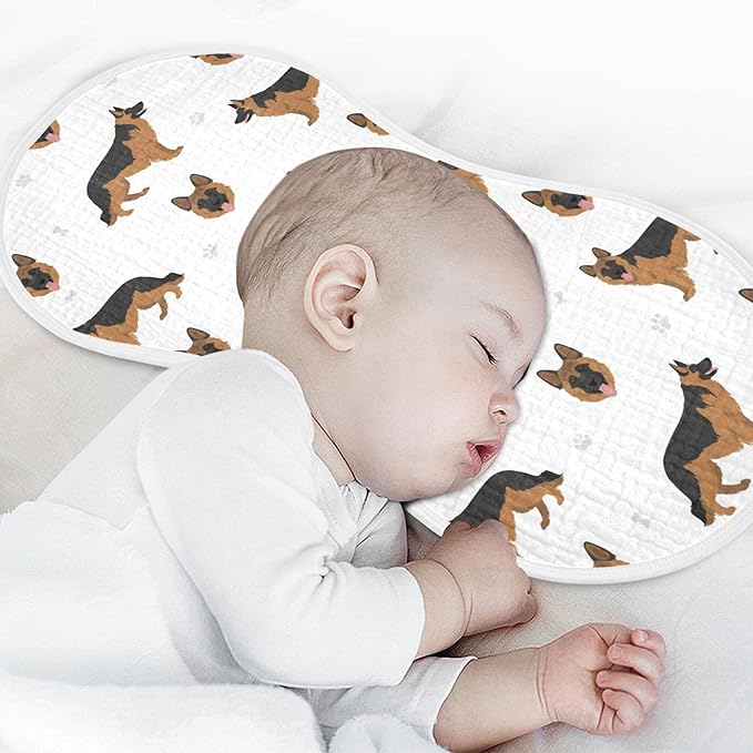 German Shepherd Dog Muslin Burp Cloths for Baby 2 Pack Soft 100% Cotton Baby Washcloths Bibs for Boy Girl