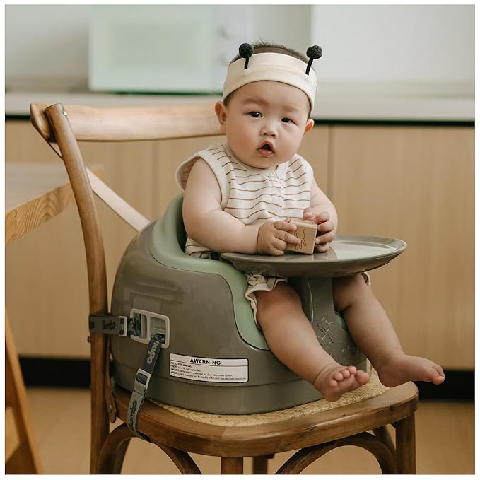 Bumbo 3-in-1 Baby and Toddler Multi Seat for Babies 6 to 36 Months, Breige/Agave - Floor Seating, High Chair, or Booster with Adjustable Height and Removable Tray
