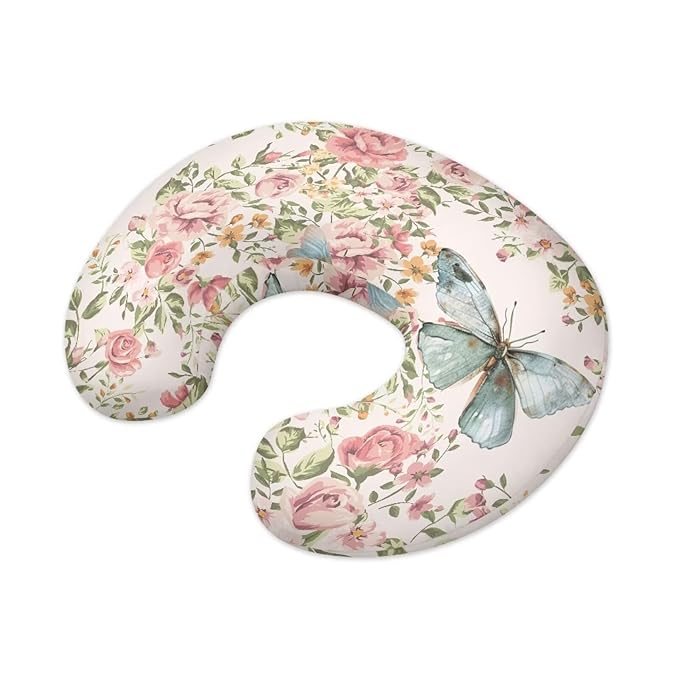 Flower Butterfly Super Soft Breast Feeding Pillows, Nursing Pillow Cover with Hidden Zipper, Safe Newborn Washable and Stretchy Pillow Cover for Baby, 2 Packs