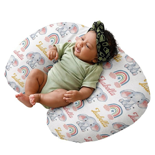 Dyoart Custom Baby Nursing Pillow Cover for Nursing, Elephant Theme Removable Nursing Covers for Breastfeeding Pillows, Ultra Soft Comfortable Slipcover for Newborn Baby Boys and Girls Rainbow