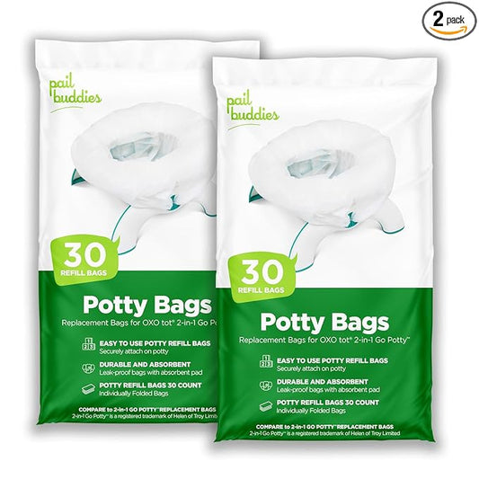 Pail Buddies 60 Refill Potty Bags: Absorbent, Disposable Liners Compatible with OXO Tot 2-in-1 Go Potty | Strong, Leak-Proof Bags Fits Most Travel Potties, Potty Chairs, Potty Seats & Portable Toilets