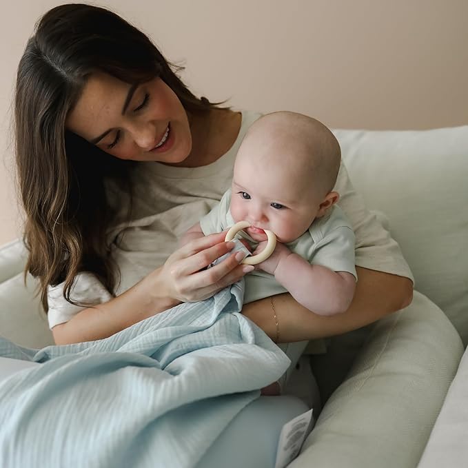Snuggle Me® Nursing Cover - 100% Organic Cotton Muslin Nursing Cover Up for Baby Breastfeeding with BPA-free Silicone Teether Ring, Ultra-soft, Breathable & Lightweight Adjustable Mother Nursing Apron