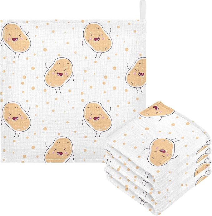 vvfelixl Kawaii Potatoes Baby Burp Cloths Baby Muslin Washcloths for Boys Girls Cotton Baby Face Towel for Newborn Infants Soft and Absorbent 11.8 X 11.8 in, 5 Pack