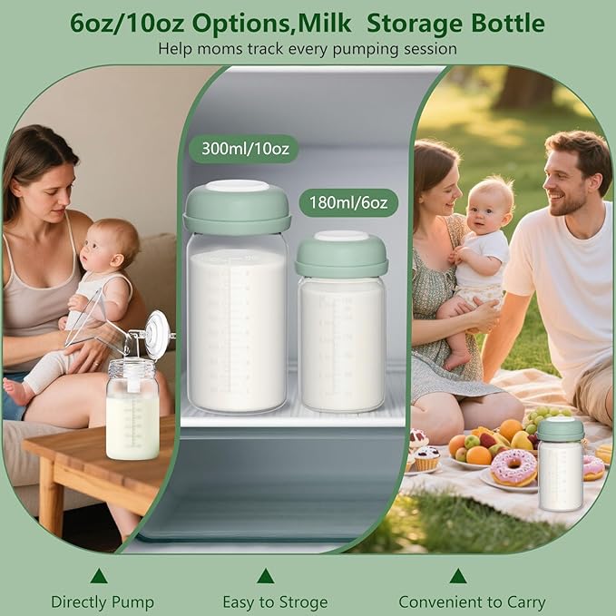 Breastmilk Storage Bottles Collection Bottles, 6oz Wide-Neck Breast Milk Container Compatible for Spectra S1 S2 SG Motif Luna Breast Pumps, Fit for Momcozy Breast Milk Cooler & Fridge, 2 Packs
