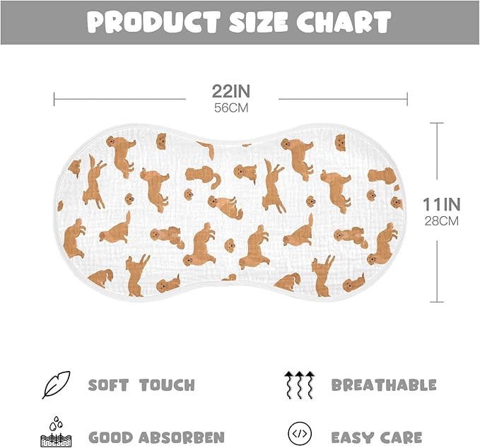 Muslin Burp Cloths for Baby Boys and Girls - 1-Pack Ultra Absorbent Golden Retriever Dogs Muslin Washcloths, Newborn Towel, Milk Spit Up Rags, Burp Cloth Bib for Unisex, 22 x 11 Inch