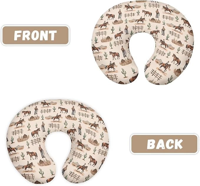 Lotusorchid Western Cowboy Nursing Pillow Cover Cactus Horse Nursery Feeding Pillowcase, Washable Comfy Breast Feeding Pillowcases, Breathable Nursery Breast Feeding Pillow Slipcover for Infant