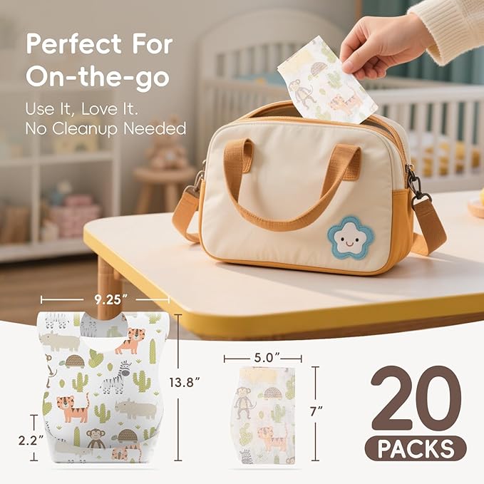 KIIS Disposable Baby Bibs for Travel - Paper Bibs for Infant, Toddlers & Kids - Travel & Daycare Essentials, 20 Count