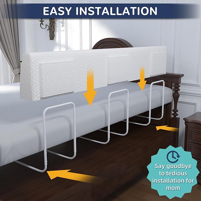 FigTime Bed Bumper for Toddlers, Foam Bed Rail for Toddlers, Toddler Bed Rail Bumper, Soft Safety Bed Guard Rail for Kids, Bed Side Rail for Twin, Full, Queen & King Beds (White, 51", 3-Bracket)